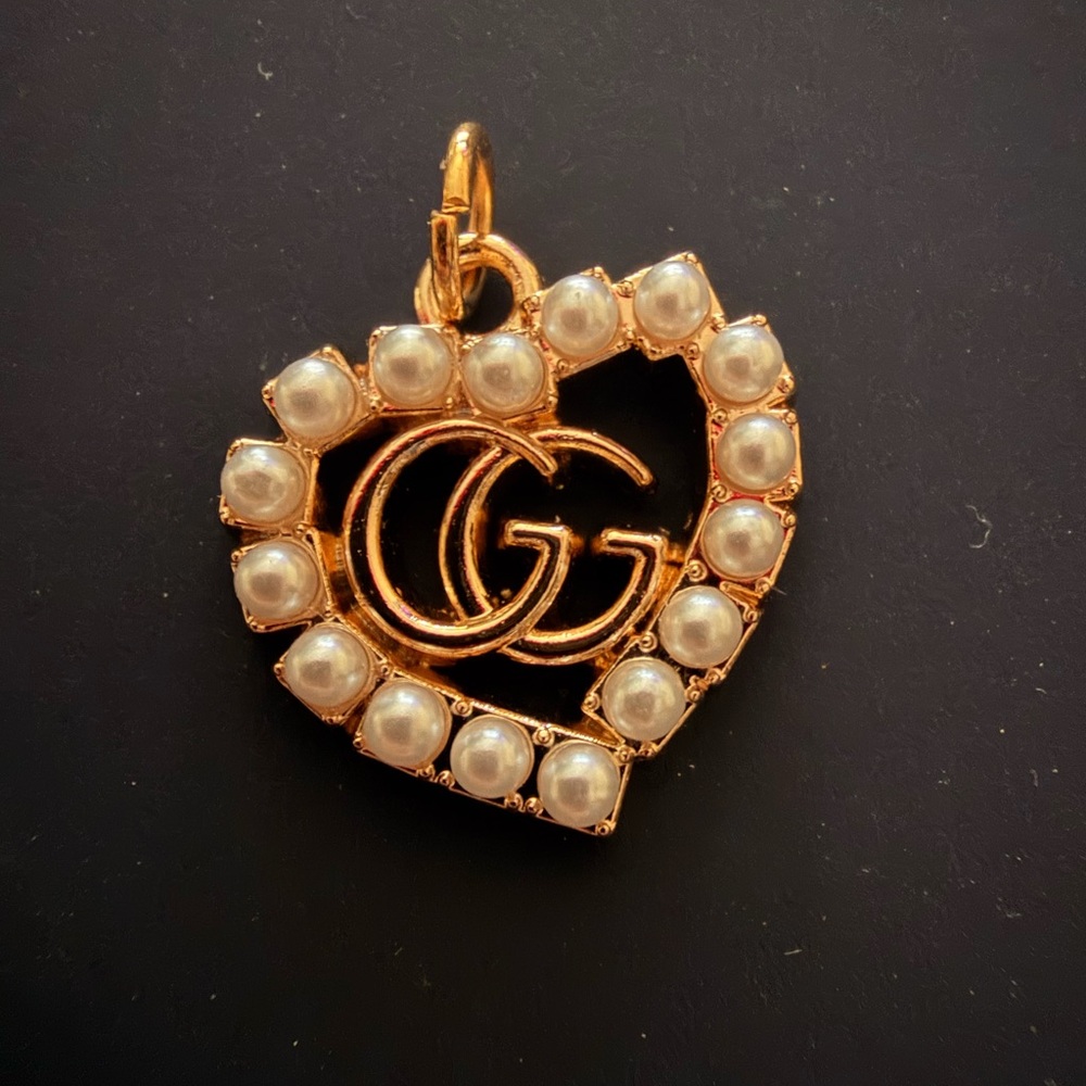 Fashion Gold Heart pendant with Pearls on handcrafted keychain/ bag tag